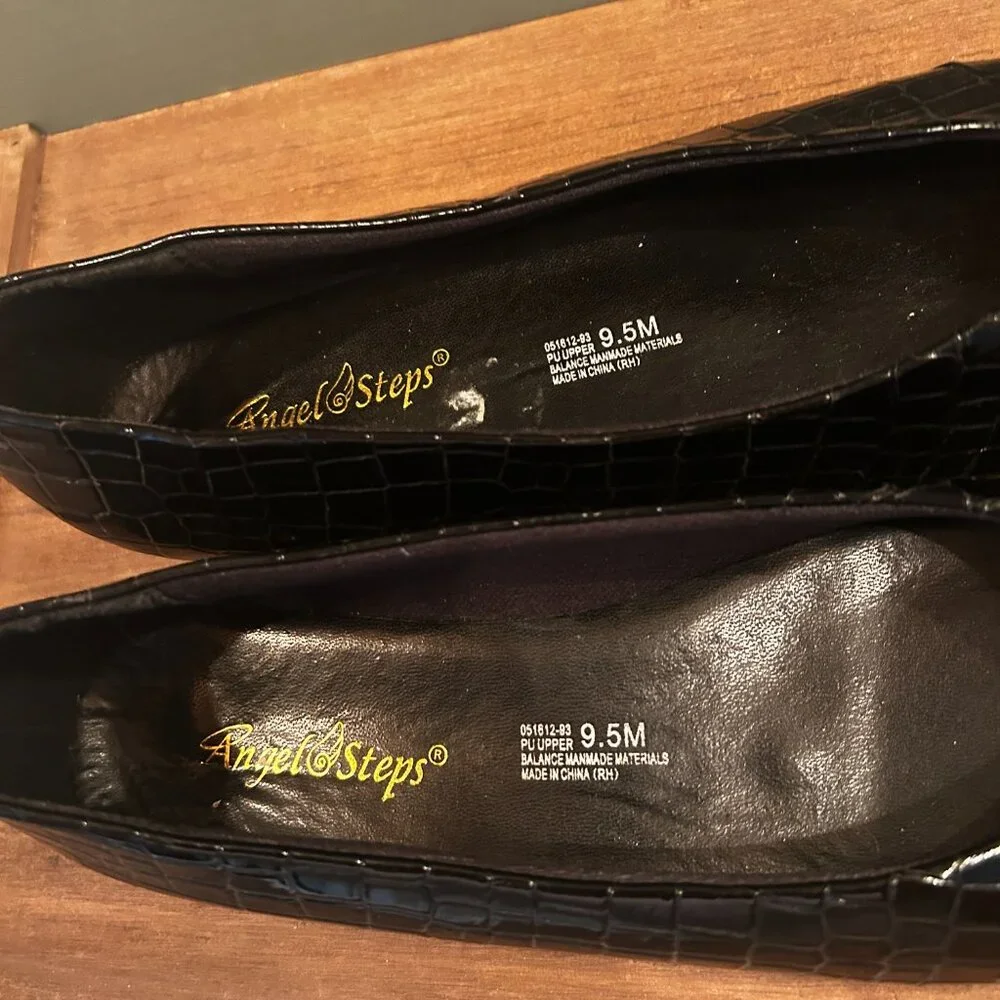 Angel Steps Womens Black Flats Faux Leather Career Casual Size 9.5M